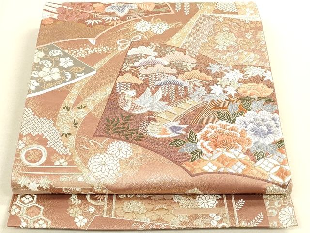 平和屋着物◎六通柄袋帯 唐織 冊子花鳥文 逸品 DAAI2651ox