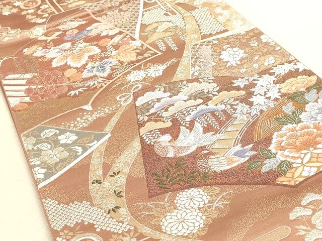 平和屋着物◎六通柄袋帯 唐織 冊子花鳥文 逸品 DAAI2651ox