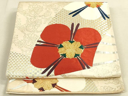平和屋着物◎六通柄袋帯 唐織 扇面花文 金糸 逸品 DAAI2660ox