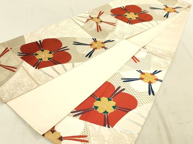 平和屋着物◎六通柄袋帯 唐織 扇面花文 金糸 逸品 DAAI2660ox