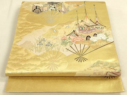平和屋着物◎六通太鼓柄袋帯 扇面洛中図 金糸 引箔 逸品 DAAI2670ox