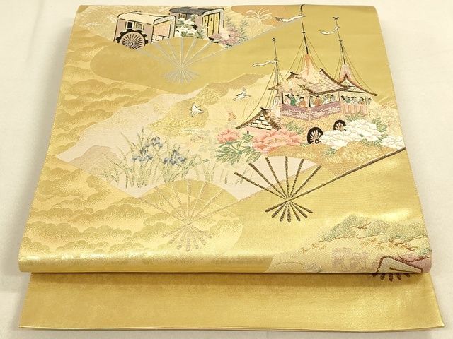 平和屋着物◎六通太鼓柄袋帯 扇面洛中図 金糸 引箔 逸品 DAAI2670ox