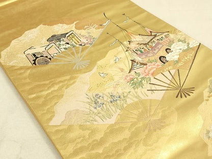 平和屋着物◎六通太鼓柄袋帯 扇面洛中図 金糸 引箔 逸品 DAAI2670ox