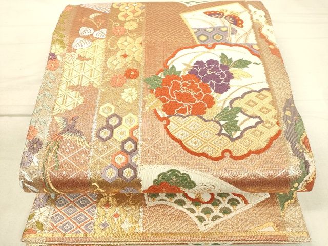 平和屋着物◎佐賀錦 六通柄袋帯 唐織 地紙吉祥花文 金糸 逸品 DAAI3781tw