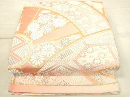 平和屋着物◎六通柄袋帯 唐織 源氏車花文 金銀糸 逸品 DAAI3791tw