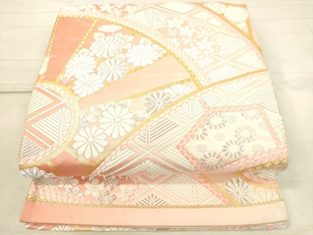 平和屋着物◎六通柄袋帯 唐織 源氏車花文 金銀糸 逸品 DAAI3791tw