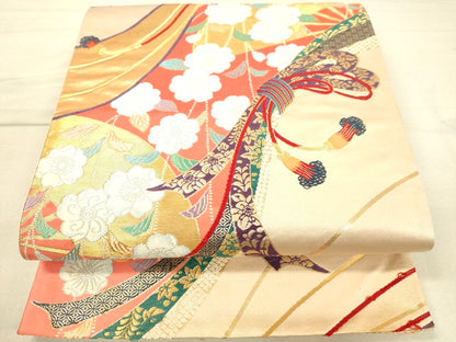 平和屋着物◎六通柄袋帯 唐織 華翔金彩錦 草花文 創美彩箔 逸品 DAAI3923tw