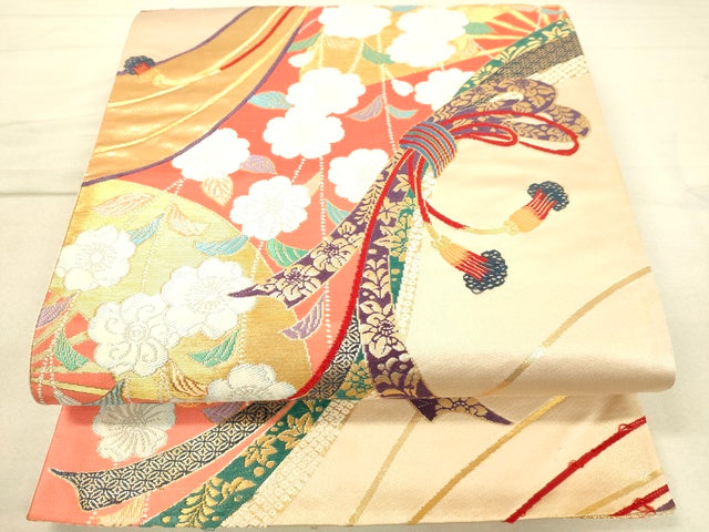 平和屋着物◎六通柄袋帯 唐織 華翔金彩錦 草花文 創美彩箔 逸品 DAAI3923tw