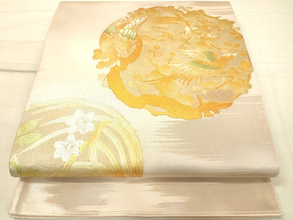 平和屋着物◎六通太鼓柄袋帯 花鳥文 金銀彩 引箔 逸品 DAAI3943tw