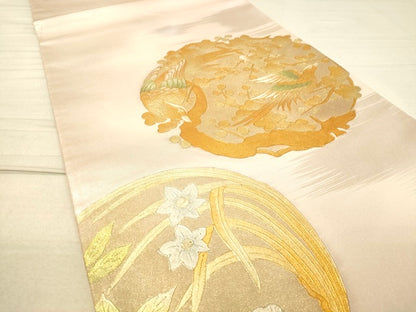 平和屋着物◎六通太鼓柄袋帯 花鳥文 金銀彩 引箔 逸品 DAAI3943tw