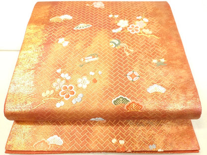 平和屋着物◎六通柄袋帯 唐織 宝尽くし花文 金糸 引箔 逸品 DAAI3945tw