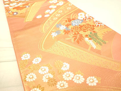 平和屋着物◎六通柄袋帯 唐織 絵巻草花文 金糸 逸品 DAAI3953tw