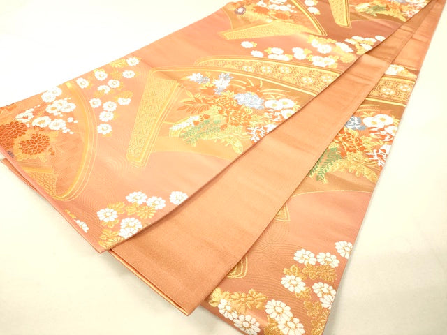 平和屋着物◎六通柄袋帯 唐織 絵巻草花文 金糸 逸品 DAAI3953tw