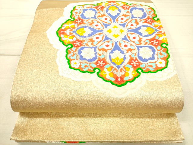 平和屋着物◎六通柄袋帯 唐織 正倉院花文 金銀糸 逸品 DAAI3961tw