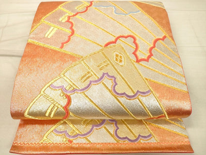 平和屋着物◎六通柄袋帯 唐織 扇面花文 金銀糸 逸品 DAAI3963tw