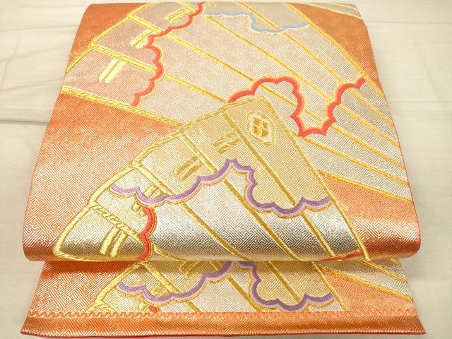 平和屋着物◎六通柄袋帯 唐織 扇面花文 金銀糸 逸品 DAAI3963tw
