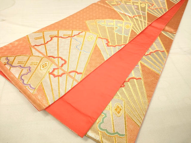 平和屋着物◎六通柄袋帯 唐織 扇面花文 金銀糸 逸品 DAAI3963tw