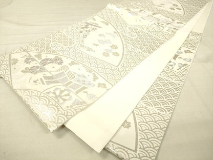 平和屋着物◎六通柄袋帯 地紙御所車文 銀糸 逸品 DAAI3970tw