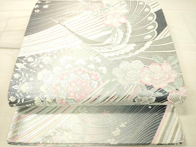 平和屋着物◎佐賀錦 六通柄袋帯 孔雀花文 銀糸 逸品 DAAI3977tw