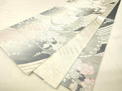 平和屋着物◎佐賀錦 六通柄袋帯 孔雀花文 銀糸 逸品 DAAI3977tw
