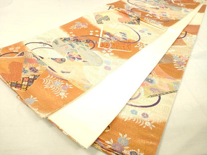 平和屋着物◎六通柄袋帯 唐織 冊子絵巻花文 金糸 逸品 DAAI3993tw