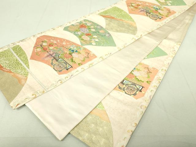 平和屋着物◎六通柄袋帯 唐織 扇面花車 金糸 逸品 DAAI4140yyy