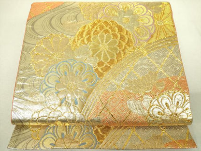 平和屋着物◎六通柄袋帯 流水菊文 金糸 逸品 DAAI4166yyy