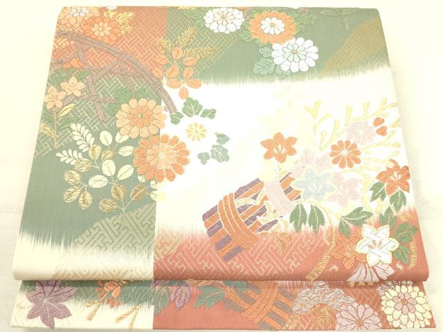 平和屋着物◎六通柄袋帯 唐織 草花 能衣の美 金銀糸 鈴乃屋扱い 逸品 DAAI4179yyy