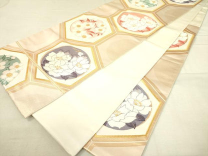 平和屋着物◎六通柄袋帯 唐織 亀甲花文 金糸 逸品 DAAI4188yyy