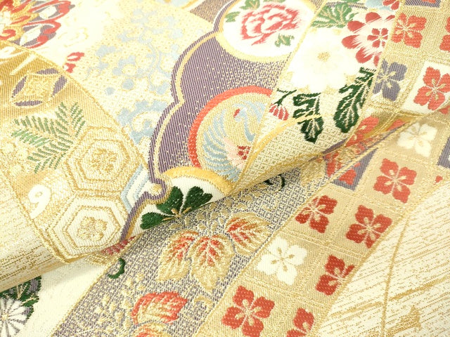平和屋着物●六通柄袋帯 唐織 吉祥花鳥文 金糸 逸品 DAAI4878du
