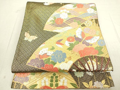 平和屋着物■六通柄袋帯 本佐賀唐織 扇面取有職文 金糸 逸品 DAAI5602op