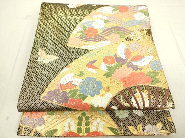 平和屋着物■六通柄袋帯 本佐賀唐織 扇面取有職文 金糸 逸品 DAAI5602op