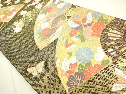 平和屋着物■六通柄袋帯 本佐賀唐織 扇面取有職文 金糸 逸品 DAAI5602op