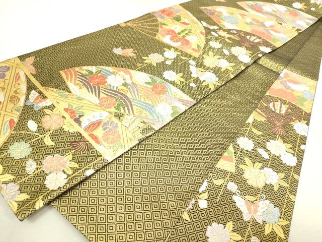 平和屋着物■六通柄袋帯 本佐賀唐織 扇面取有職文 金糸 逸品 DAAI5602op
