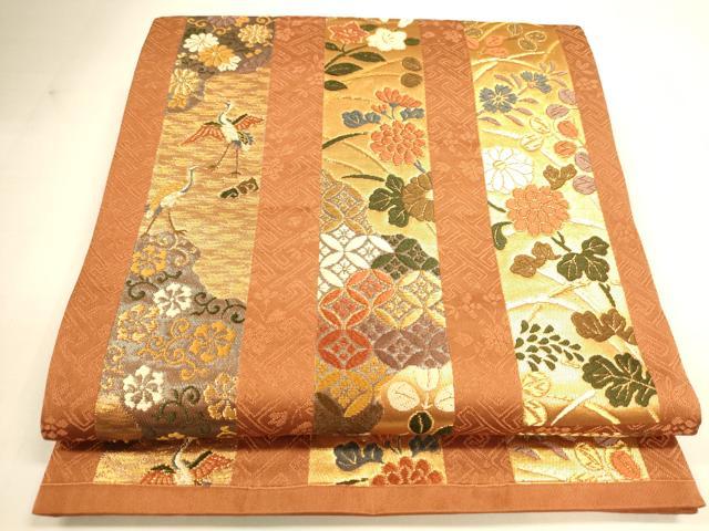 平和屋着物◎六通柄袋帯 唐織 飛鶴吉祥花間道 金糸 正絹 逸品 DAAI5721op