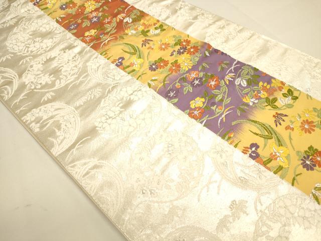 平和屋着物◎六通柄袋帯 唐織 草花丸文 銀糸 正絹 逸品 DAAI5723op