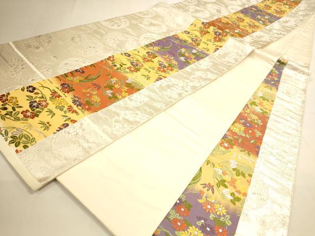 平和屋着物◎六通柄袋帯 唐織 草花丸文 銀糸 正絹 逸品 DAAI5723op
