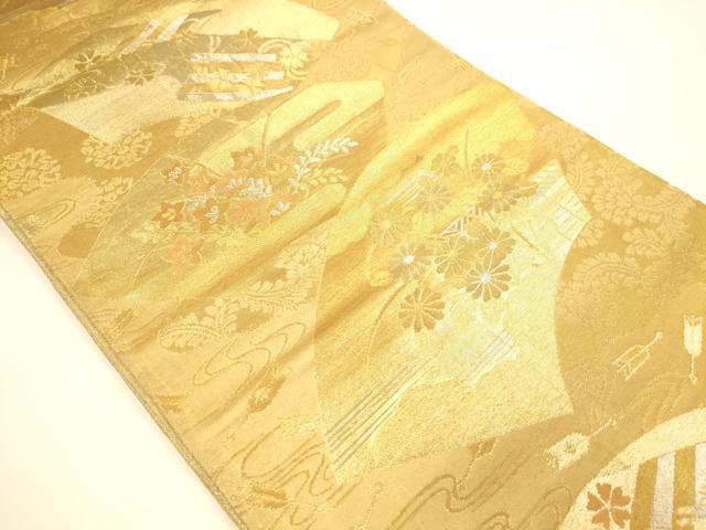 平和屋着物◎六通柄袋帯 流水地紙花文 金銀糸 正絹 逸品 DAAI5957op
