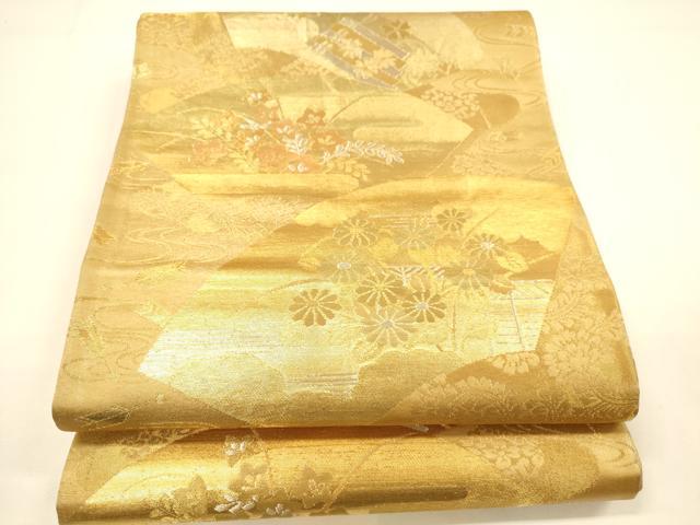 平和屋着物◎六通柄袋帯 流水地紙花文 金銀糸 正絹 逸品 DAAI5957op