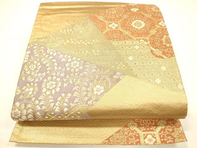 平和屋着物◎六通柄袋帯 切嵌花文 金糸 正絹 逸品 DAAI5967op