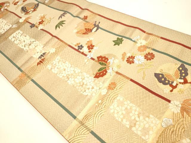 平和屋着物◎西陣 六通柄袋帯 舞蝶草花文 金銀糸 正絹 逸品 DAAI5972op