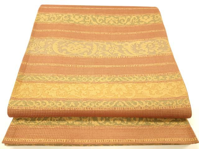 平和屋着物◎全通柄袋帯 横段洋花文 金糸 正絹 逸品 DAAI5977op