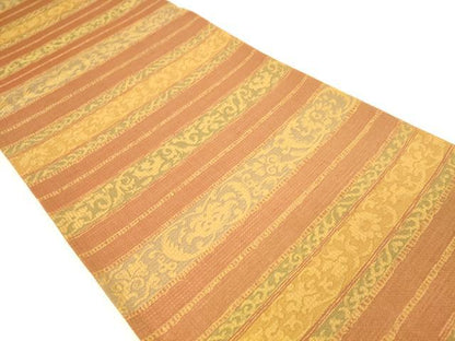 平和屋着物◎全通柄袋帯 横段洋花文 金糸 正絹 逸品 DAAI5977op