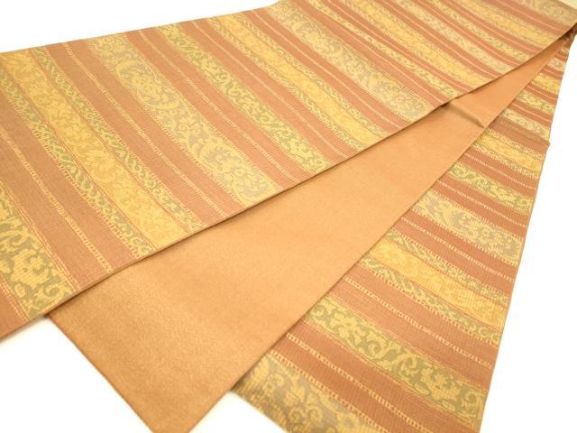 平和屋着物◎全通柄袋帯 横段洋花文 金糸 正絹 逸品 DAAI5977op