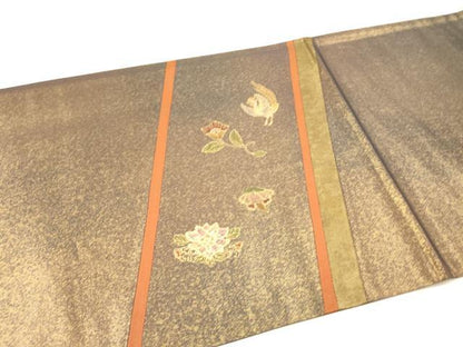 平和屋着物◎太鼓柄袋帯 切嵌 花鳥丸文 金彩 引箔 正絹 逸品 DAAI5979op