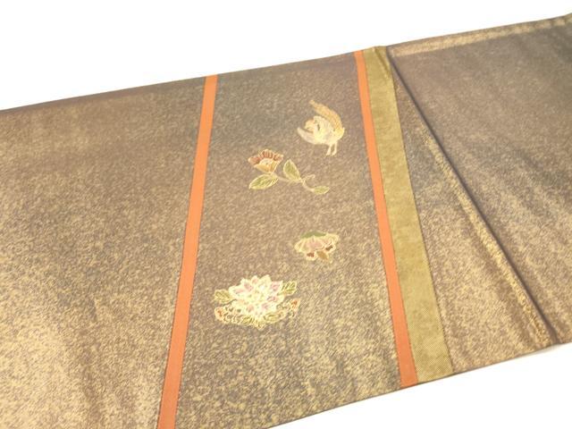 平和屋着物◎太鼓柄袋帯 切嵌 花鳥丸文 金彩 引箔 正絹 逸品 DAAI5979op