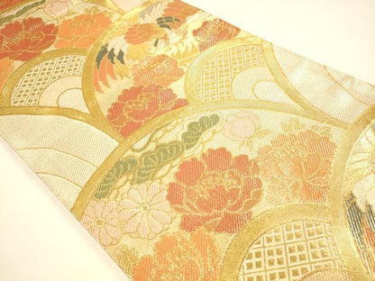 平和屋着物◎佐賀錦 六通柄袋帯 花松青海波 金糸 正絹 逸品 DAAI5984op
