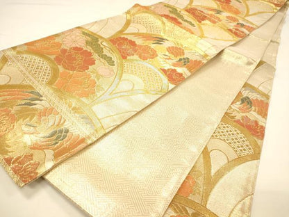 平和屋着物◎佐賀錦 六通柄袋帯 花松青海波 金糸 正絹 逸品 DAAI5984op