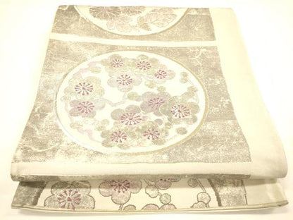 平和屋着物◎六通柄袋帯 草花丸文 銀糸 正絹 逸品 DAAI5988op