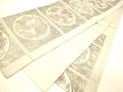 平和屋着物◎六通柄袋帯 草花丸文 銀糸 正絹 逸品 DAAI5988op